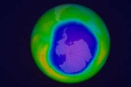 A simulation of the Antarctic ozone hole, made from data taken on October 22, 2015.
