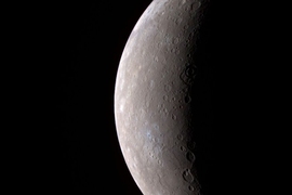 An image, taken by MESSENGER during its Mercury flyby on Jan. 14, 2008, of Mercury’s full crescent.
