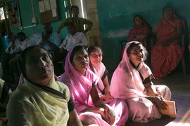 In Mhasawad, India, a group of teachers from a local school sit front and center at a meeting with PhD student Natasha Wright SM ’14 this past January, to share their concern about the schoolchildren’s health as a result of the town’s salty water.