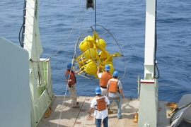Ocean engineers used this bottom-resting instrument system for their research. “Internal tides are a big chunk of energy that’s input to the ocean. If you know how that energy is dissipated and where it goes, you can explain climate and better understand short-term predictions and the ocean in general,” says Pierre Lermusiaux, associate professor of mechanical engineering and ocean science a...