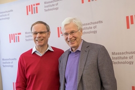 Jean Tirole, a former MIT faculty member and long-time visiting MIT faculty member, and the 2014 Nobel laureate in economics, attended the press conference. Tirole co-authored a book with Holmström titled, “Inside and Outside Liquidity.” 
