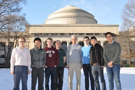 The Ketterle group at Killian court, MIT. Pictured from left to right: Furkan Çağrı Top, Junru Li, Sean Burchesky, Alan O. Jamison, Wolfgang Ketterle, Boris Shteynas, Wujie Huang, and Jeongwon Lee. 