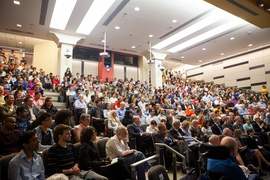 Moniz’ talk, held before an overflow crowd in MIT’s Huntington Hall, was part of the Institute’s Compton Lecture series that has continued since 1957.
