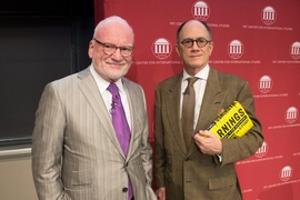Left to right: Richard Clarke SM ’79, former national coordinator for Security, Infrastructure Protection and Counter-terrorism for the United States; and Joel Brenner, former head of counterintelligence under the Director of National Intelligence for the United States and Senior Research Fellow at the MIT Center for International Studies and CSAIL.