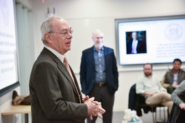 MIT President L. Rafael Reif speaks to the newly arrived MicroMasters students
