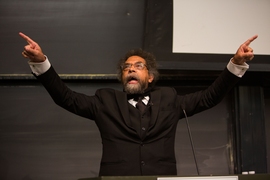 Philosopher Cornel West at MIT giving a talk, “Speaking Truth to Power!” on Feb. 7.
