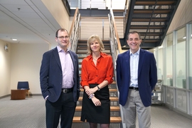 The task force leadership team consists of (right) David Autor, the Ford Professor of Economics and associate head of the MIT Department of Economics; (left) David Mindell, the Frances and David Dibner Professor of the History of Engineering and Manufacturing, and professor of aeronautics and astronautics; and (center) Elisabeth Reynolds, executive director of the MIT Industrial Performance Center...