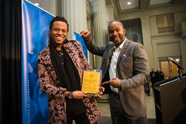 Wade Davis (right) poses with Joshua Woodard, one of this year’s recipients of the Dr. Martin Luther King Jr. Leadership Awards.
