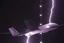 Lightning laboratory test on model aircraft.