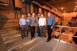 Left to right: Martin Greenwald, deputy director of the MIT Plasma Science and Fusion Center (PSFC); Dan Brunner, chief technology officer of Commonwealth Fusion Systems (CFS); Zach Hartwig, assistant professor of nuclear science and engineering; Brandon Sorbom, chief science officer of CFS; Bob Mumgaard, chief executive officer of CFS; and Dennis Whyte, director of PSFC.