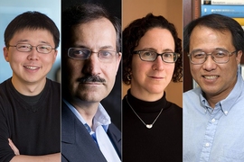 MIT’s four new NAS members are (from left): Feng Zhang, Mehran Kardar, Amy Finkelstein, and Xiao-Gang Wen.