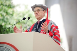 MIT President L. Rafael Reif urged graduates to “find your calling. Solve the unsolvable. Invent the future. Take the high road.”