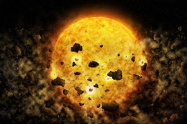 This artist’s illustration depicts the destruction of a young planet, which scientists may have witnessed for the first time. 
