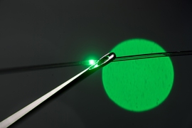 The fiber with embedded LEDs is so fine that it can be used to thread a needle.