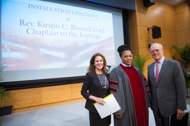 Chancellor Barnhart, Reverend Kirstin Boswell-Ford, and President Reif before the installation ceremony.