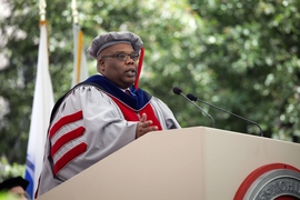 Squire Booker PhD ’94, the Evan Pugh Professor of chemistry and of biochemistry and molecular biology and Eberly Family Distinguished Chair in Science at Penn State University, gave the keynote address at MIT’s Investiture of Doctoral Hoods and Degree Conferral ceremony on June 6, 2019.