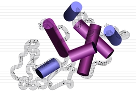 Artist’s impression depicts the conversion of the structure of a protein molecule into a musical passage, as is done in the MIT researchers’ system.