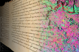 High-resolution mapping of the distribution of elements in a sample from the 2000-year-old Temple Scroll, as shown by the colors at the right of this image, is providing valuable insight into its ancient fabrication methods and modern conservation strategies.