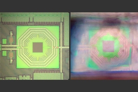 MIT researchers have fabricated a diamond-based quantum sensor on a silicon chip using traditional fabrication techniques (pictured), which could enable low-cost quantum hardware.