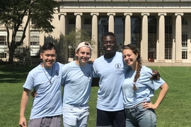 The FLIPOP preorientation program, facilitated by Johnny Fung, Tanner Bonner, Moctar Fall, and Tina Pavlovich (left to right) aimed ease the transition from high school to college for incoming first-generation MIT students.