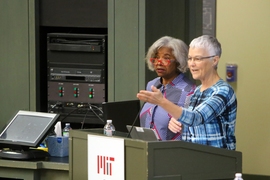 Alyce Johnson (left) and Maryanne Kirkbride reported on the working group on leadership and engagement.