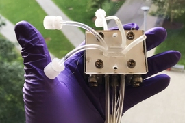 A small-scale device, seen here, was used in the lab to demonstrate the effectiveness of the new shockwave-based system for removing radioactive contaminants from the cooling water in nuclear powerplants.