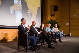 A panel discussion on storage technologies for electricity featured MIT professors Yet-Ming Chiang, Fikile Brushett, and Yang Shao-Horn, moderator Jessika Trancik, and David Danielson of Breakthrough Energy Ventures.