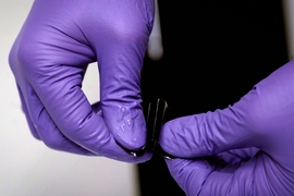 The polymer material is highly flexible, allowing it to be used for biological sensors that can flex with the body.