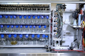 MIT chemists have developed a protocol to rapidly produce protein chains up to 164 amino acids long. The flow-based technology could speed up drug development and allow scientists to design novel protein variants incorporating amino acids that don’t occur naturally in cells. The automatic tabletop machine, pictured here, is nicknamed the “Amidator” by the research team. 