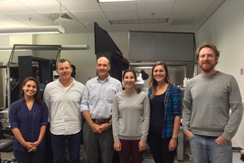 MIT scientists have identified a potential new strategy for treating Fragile X syndrome, a disorder that is the leading heritable cause of intellectual disability and autism. The team includes, from left–right: Amanda Coranado, Arnold Heynen, Mark Bear, Rebecca Senter, Laura Stoppel, and Patrick McCamphill.