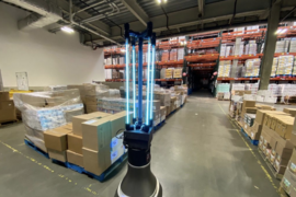 In tests, the CSAIL team's robot could disinfect a 4,000-square-foot space in the food bank's warehouse in just half an hour. 