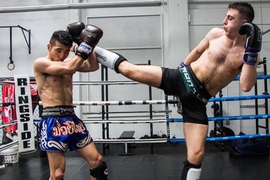 Knippel describes kickboxing as a challenging puzzle that requires creativity and strategy more than brute strength. “It helped me break out of my shell,” he says of the sport. “This zen state of just me, my body, and him trying to hurt me –– it’s like this chess match.”