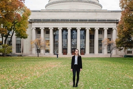 Graduate student Summer Jackson in Killian Court at MIT.