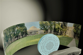wide-field-of-view metalens capturing a 180° panorama of MIT’s Killian Court 