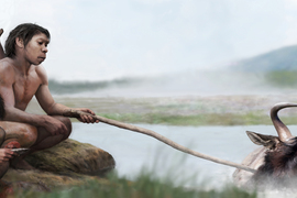 depiction of early human cooking near hot spring