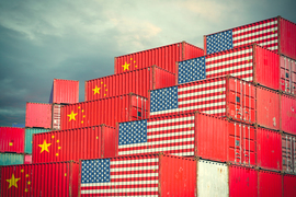 shipping containers with flags