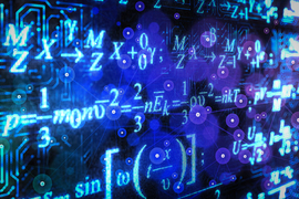 blue equations on a computer screen 