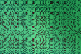 A green and purple abstract image of a dot-plot matrix.