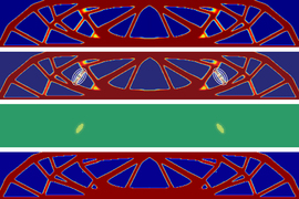 4 vertical images show the iterative design process. The top image is of a support beam made with smaller segments. The middle images highlight a specific segment. In the bottom, the segment is gone.