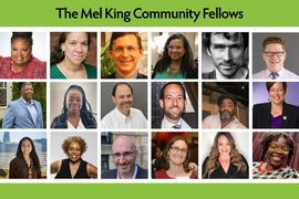 18 portraits, with the headline that says, “The Mel King Community Fellows.”