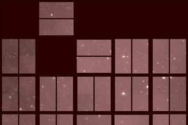 In sepia tone, a 5x5 grid is made of starry photographs, with some ‘squares’ missing.