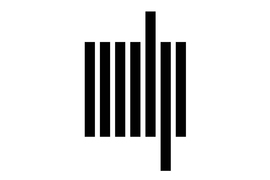 The MIT Press colophon is made of 7 vertical black bars and is on a white background. The black bars are evenly spaced, and 5 are the same height. The 5th from left is taller, alluding to the lowercase “t.”  The 6th from left extends below the others, and with the 7th looks like a lowercase “p.”