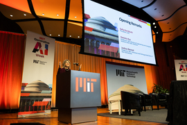 MIT president Sally Kornbluth speaking at a podium