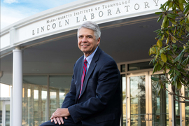 Eric Evans poses for portrait in front of Lincoln Laboratory.