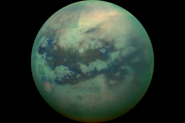 Blue orb that shows the lakes of Titan.