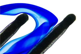 Blue liquid whips through an opening.