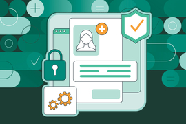 Illustration with locks, checkmarks, and anonymous profile.