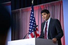 Ankur Moitra speaks at podium