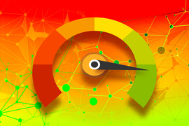 A speedometer over LLM background.