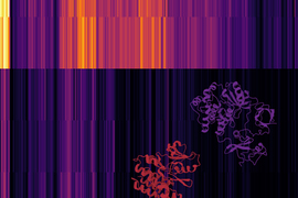 Two strands against colorful grid.